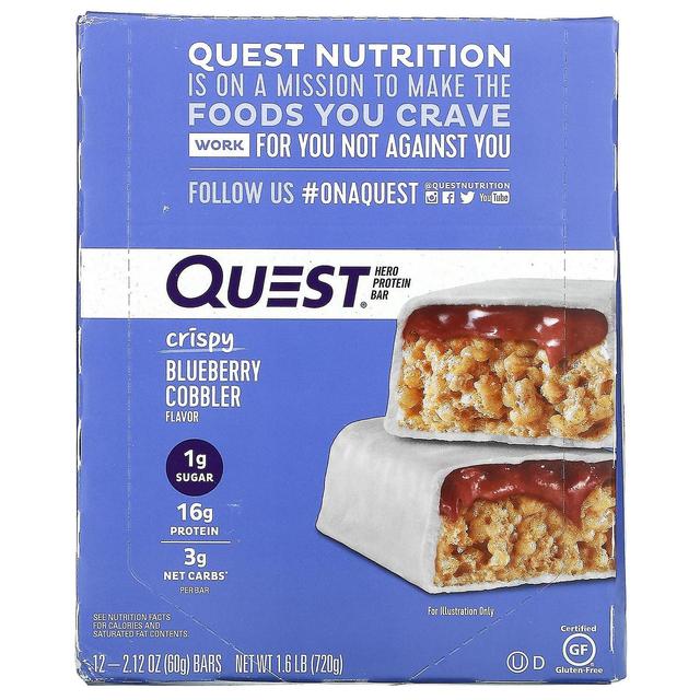 Quest Nutrition, Hero Protein Bar, Crispy Blueberry Cobbler, 12 Bars, 2.12 oz (60 g) on Productcaster.