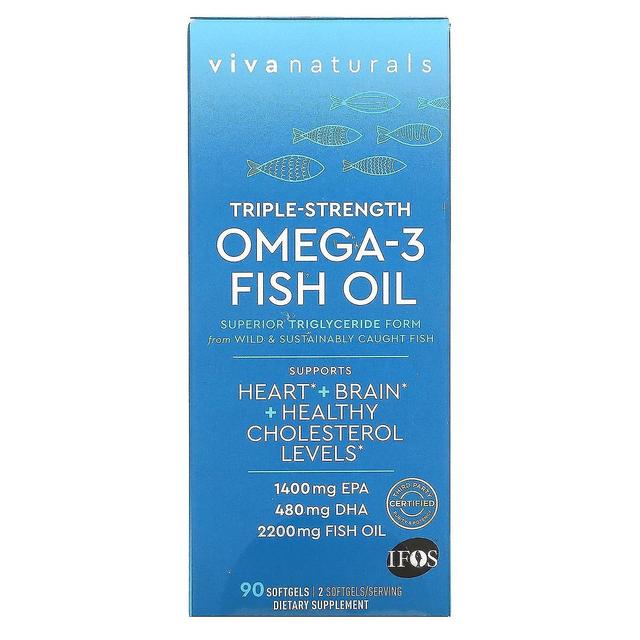 Viva Naturals, omega-3-kalaöljy, kolminkertainen vahvuus, 90 pehmeää geeliä on Productcaster.