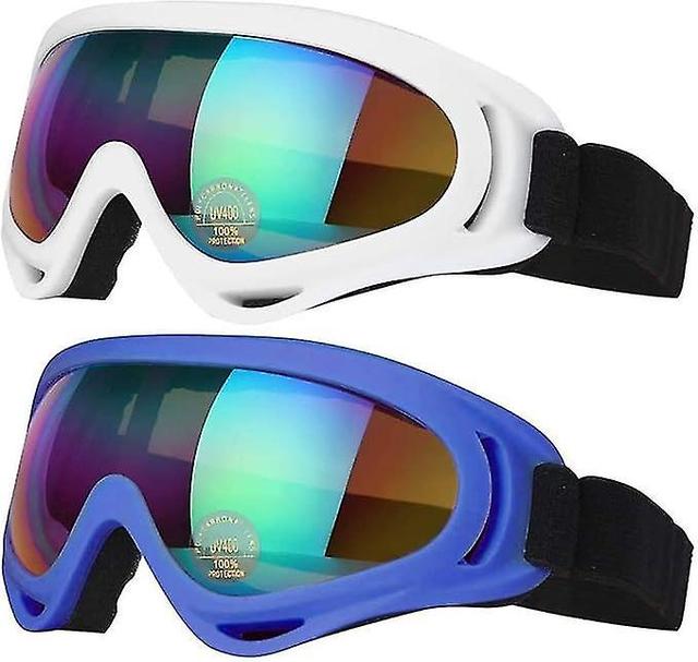 Lot de 2 lunettes(Bleu et Blanc) de ski et de snowboard avec protection UV, coupe-vent, anti-reflets pour homme, femme, jeune, enfant on Productcaster.