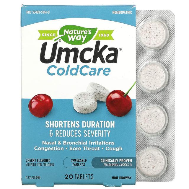 Nature's Way, Umcka, ColdCare, Cherry, 20 Chewable Tablets on Productcaster.