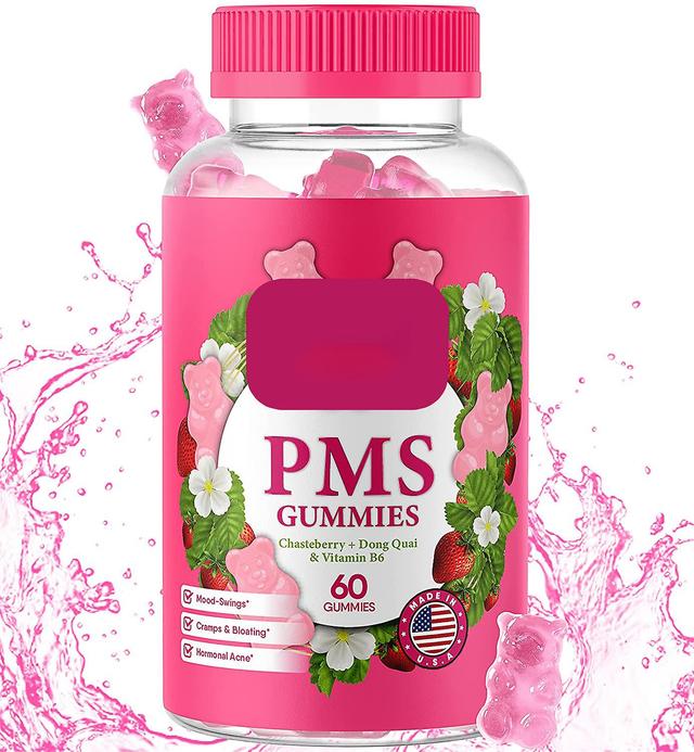 Pms Gummies - Pms vitaminer för kvinnor & Tonåringar - Pms Relief - Kramper, uppblåsthet, humörsvängningar (jordgubbe, 60 tabletter) 1 pcs on Productcaster.