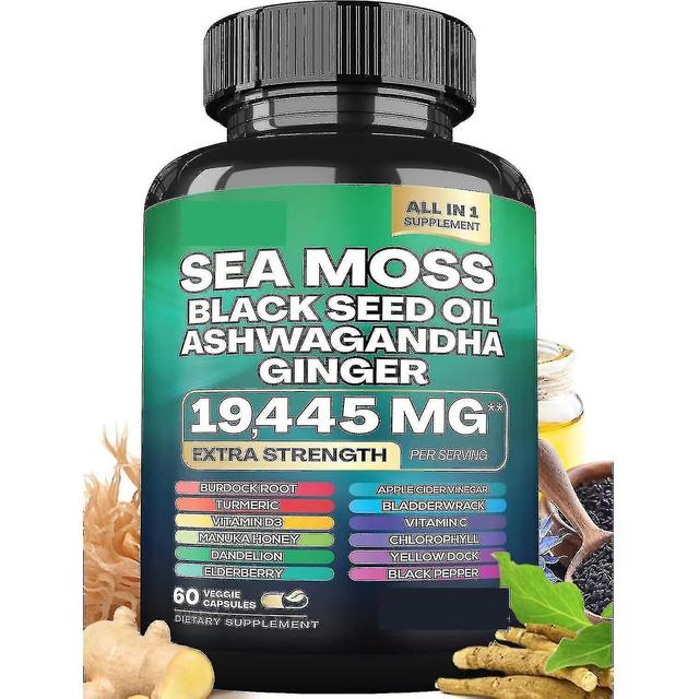 Overzeese Moscapsules 3000 mg, 60 stuks Overzees Mos Zwarte Zaadoliecapsules met Ashwagandha-Kliswortelbladd 2 Bottle - 120pcs on Productcaster.