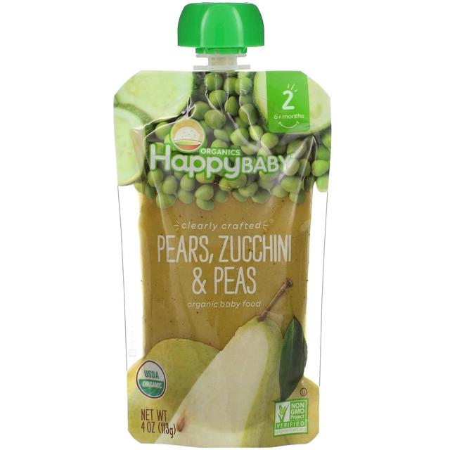 Happy Family Organics, Happy Baby, Alimentos orgânicos para bebês, 6+ Meses, Peras, abobrinha e ervilhas, 4 oz (113 g on Productcaster.