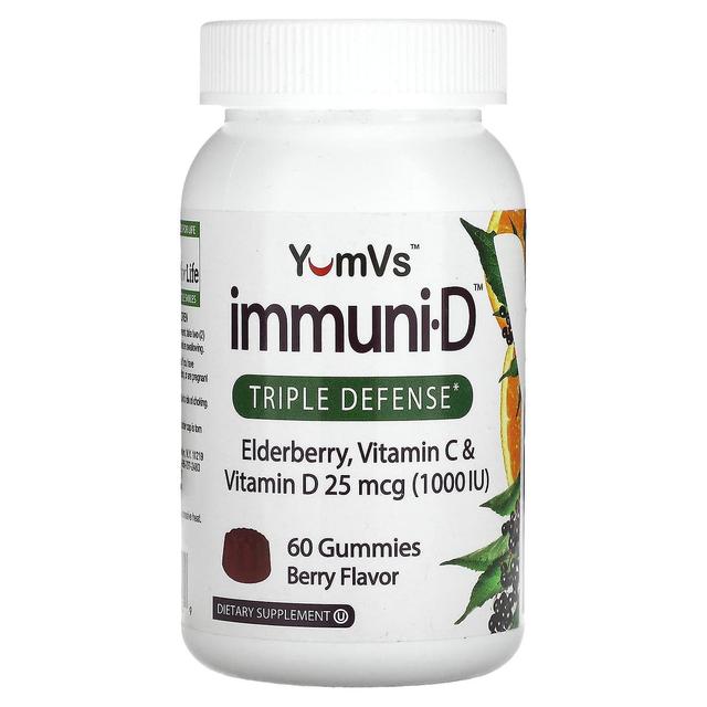 Yum-V's Yum-Vs, Elderberry, Vitamin C & Vitamin D, Triple Defense, Berry, 60 Gummies on Productcaster.