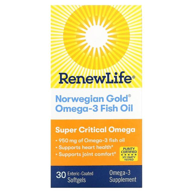 Renew Life, Norwegian Gold Omega-3 Fish Oil, 950 mg, 30 Enteric-Coated Softgels on Productcaster.