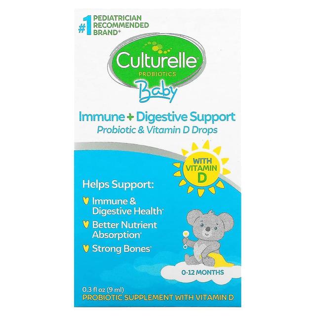 Culturelle, probiotici, bambino, supporto immunitario + digestivo, gocce probiotiche e vitamina D, 0-12 mesi, on Productcaster.