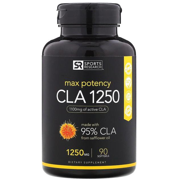 Sports Research Urheilututkimus, CLA 1250, Max Potency, 1 250 mg, 90 pehmeää geeliä on Productcaster.