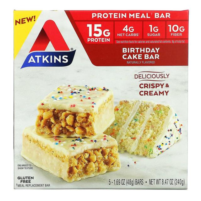 Atkins, Protein Meal Bar, Birthday Cake Bar, 5 barer, 1.69 oz (48 g) vardera on Productcaster.