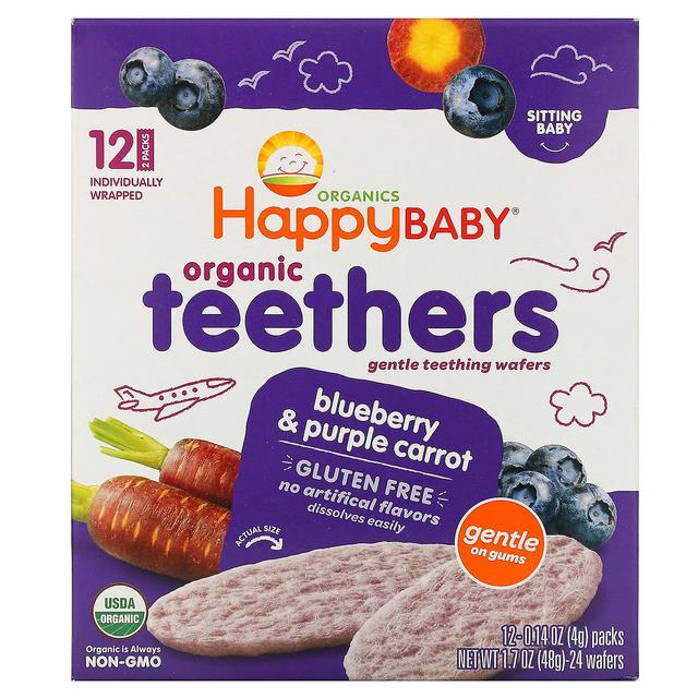 Happy Family Organics, Organic Teethers, Gentle Teething Wafers, Blueberry & Purple Carrot, 12 Packs on Productcaster.