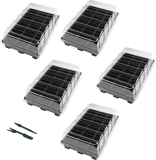 Hgbd-gardzen 5-set Garden Propagator Set, Seed Tray Kits With 200-cell, Seed Starter Tray With Dome And Base 15" X 9" (40-cell Per Tray) - 15-cell on Productcaster.