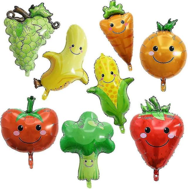 Qinfen 8 Pack Assorted Fruit Vegetable Shaped Foil Balloons Jumbo Apple Banana Orange Strawberry Grape Glob on Productcaster.