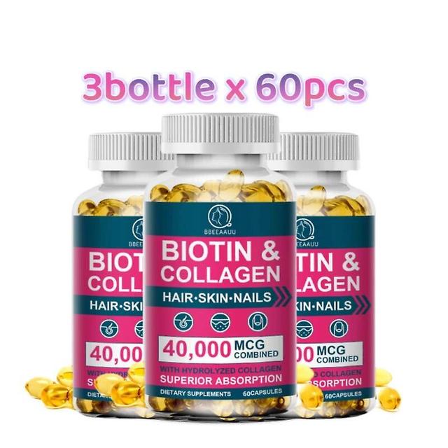 Visgaler BBEEAAUU Collagen Biotin Capsule Biotin for Hair Growth Strong Hair Dry Hair Follicle Repair Skin Hydrolyzed Adult Beauty Care 3bottle x60PCS on Productcaster.