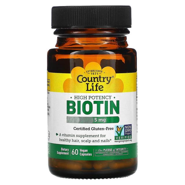 Country Life, High Potency Biotin, 5 mg, 60 Vegan Capsules on Productcaster.