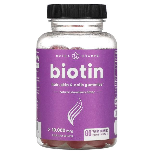 NutraChamps, Biotin Gummies, Natural Strawberry, 5,000 mcg, 60 Vegan Gummies on Productcaster.