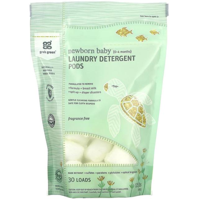 Grab Green, Newborn Baby Laundry Detergent Pods, 0-4 Months, Fragrance Free, 30 loads on Productcaster.