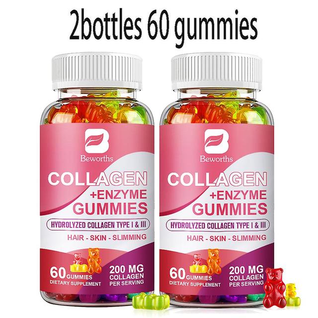 Huamade 60st hydrolyserade kollagenenzymgummier med biotin för immun matsmältning Frisk hud, hår och nagel hud ljusare 2bottles 60 gummies on Productcaster.