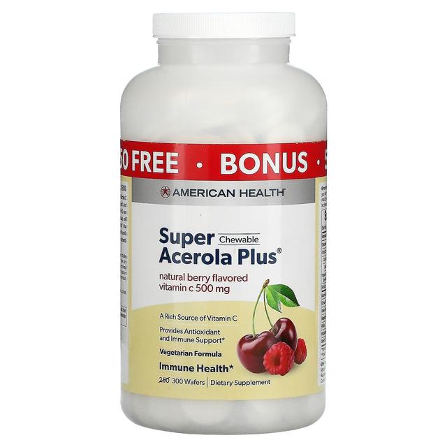 American Health, Acerola Super Mastigável Plus, Baga Natural, 500 mg, 300 Wafers on Productcaster.