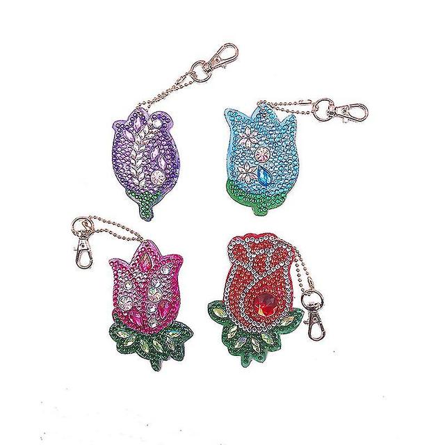 Quatre pices ros bricolage diamant peinture porte-cls eau diamant peinture broderie porte-cls double face diamant pendentif artisanat eau diamant on Productcaster.