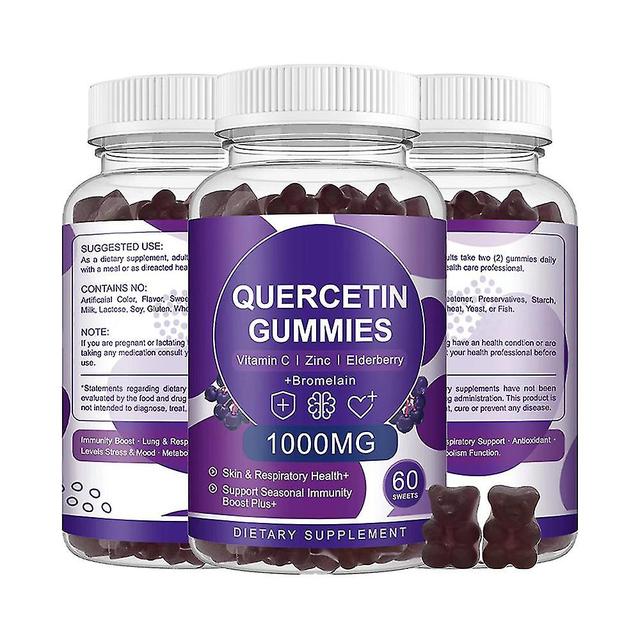 Quercetin 1000mg Gummibärchen, Quercetin mit Zink, Vitamin C, Bromelain & Holunder zur Unterstützung des Lungenimmuns Ergänzung für 60 Stück 3 pcs on Productcaster.