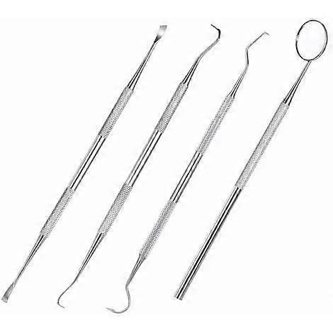 Kit d'outils dentaires en acier inoxydable 4 pieces pour les dentistes, ensemble de grattoirs a dents pour un usage personnel et professionnel on Productcaster.