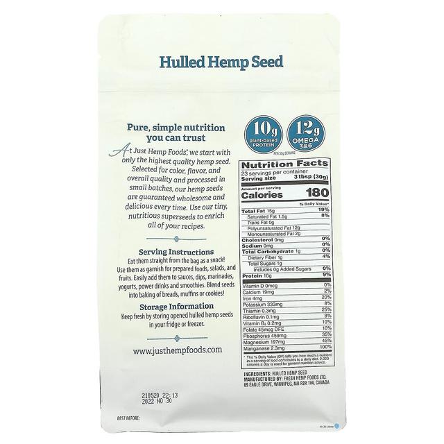 Just Hemp Foods, Hulled Hemp Seeds, 1.5 lbs (680 g) on Productcaster.