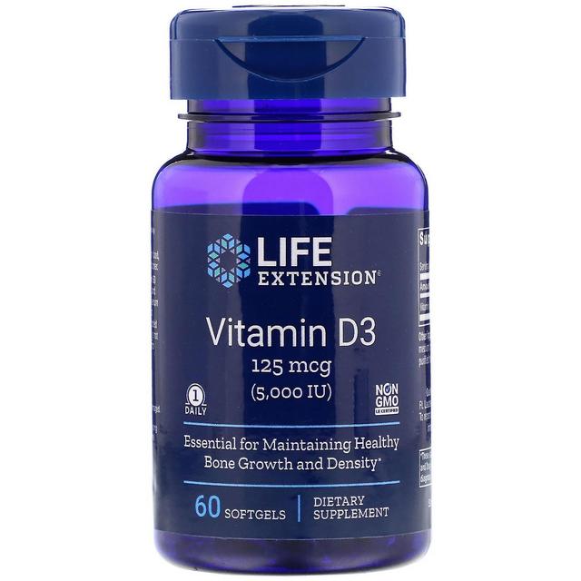 Life Extension, Vitamin D3, 125 mcg (5,000 IU), 60 Softgels on Productcaster.