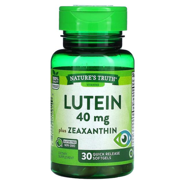 Nature's Truth Luonnon totuus, luteiini, plus zeaksantiini, 40 mg, 30 nopeasti vapautuvaa pehmeää geeliä on Productcaster.