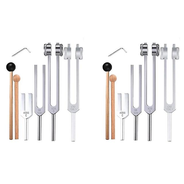 Dinoply 8pcs Tuning Fork Set(128hz, Om 136.1hz, Mi 528hz, 4096hz),for Healing Chakra,sound Therapy,reliever Stress Silver on Productcaster.