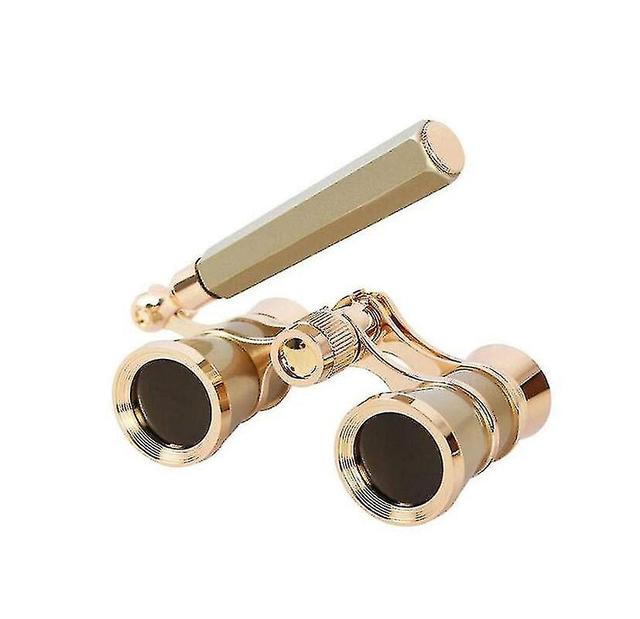 3x25 Binoculars Metal Opera Theater Glasses Coated Lens Red Telescope W/ Handle Gold on Productcaster.