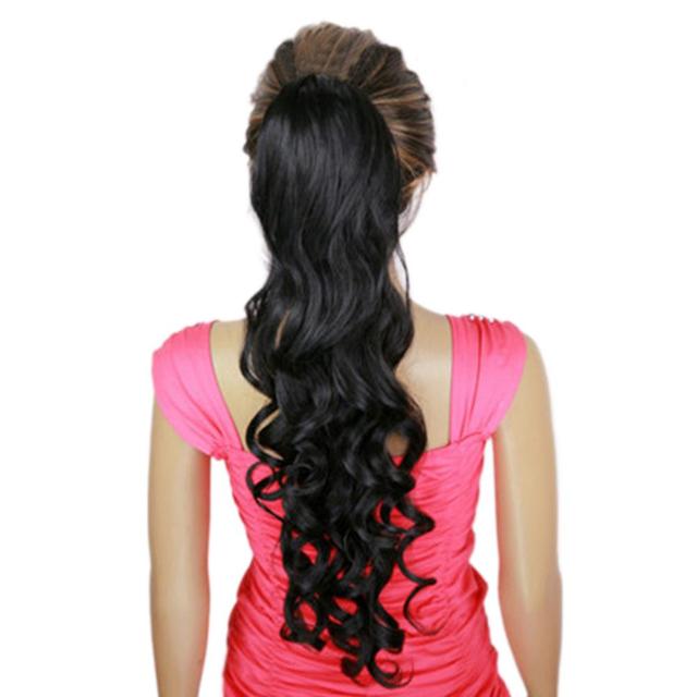 Chengyan Long Curled Hair Wave Curl Elastic Button Horsetail 1B on Productcaster.