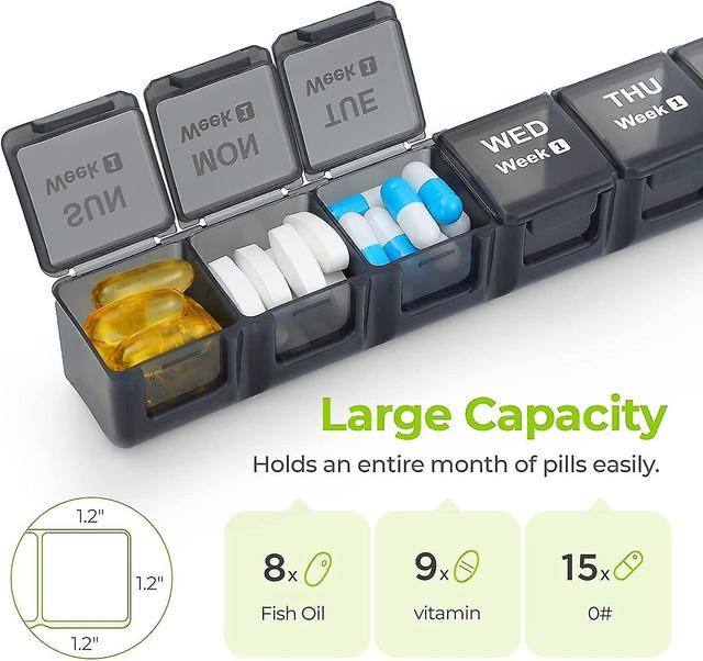 Maandelijkse Pil Organizer Box Georganiseerd per week, een maand 4 weken pil gevallen met stofdichte container om vitaminen, supplementen, visolie ... on Productcaster.