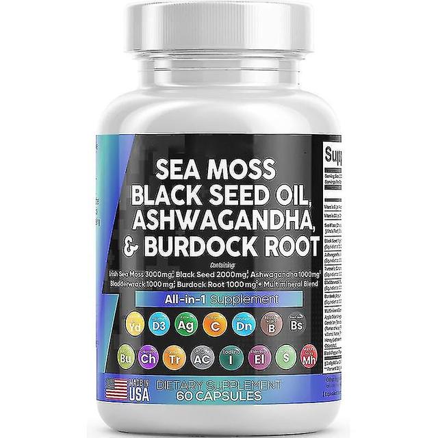 Wtowin Sea Moss Capsules With Black Seed Oil, Sea Moss Advanced All In 1 Supplements Capsules With Burdock Root, Bladderwrack Ashwagandha Powder 2 ... on Productcaster.