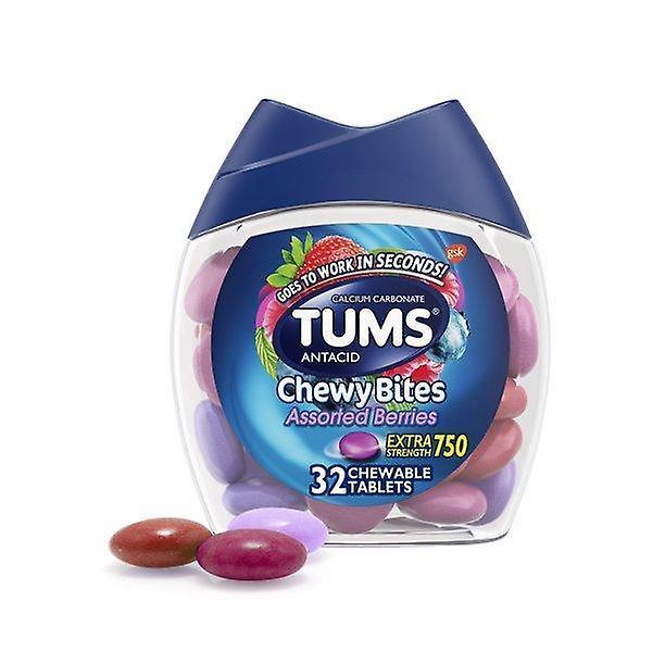 Tums chewy bites chewable antacid tablets for heartburn relief, assorted berries - 32 count on Productcaster.