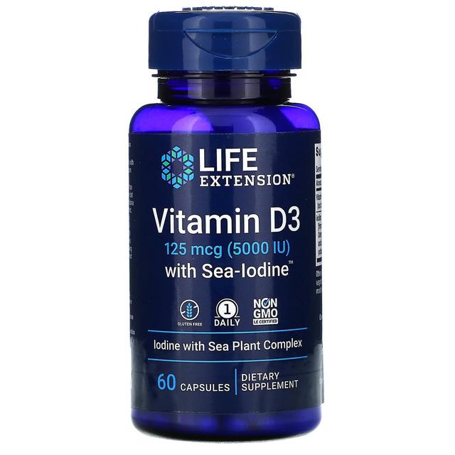 Life Extension Livsforlængelse, D3-vitamin med hav-jod, 125 mcg (5.000 IE), 60 kapsler on Productcaster.