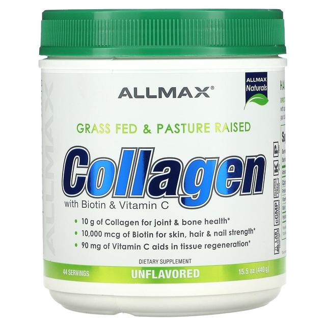 ALLMAX, Grass Fed & Pasture Raised Collagen with Biotin & Vitamin C, Unflavored, 15.5 oz (440 g) on Productcaster.