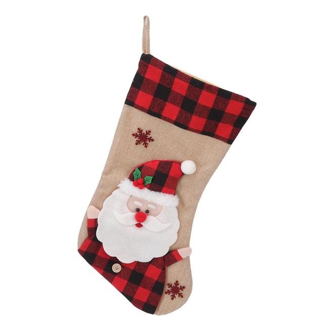 Christmas Stocking Burlap Red Plaid 3D Pattern Hanging Christmas Stocking Ornament for Home Festival Decoration Santa Claus on Productcaster.