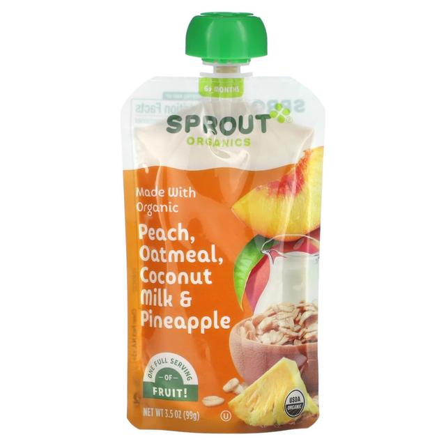 Sprout Organics, Baby Food, 6 Months & Up, Peach, Oatmeal, Coconut Milk & Pineapple, 3.5 oz (99 g) on Productcaster.