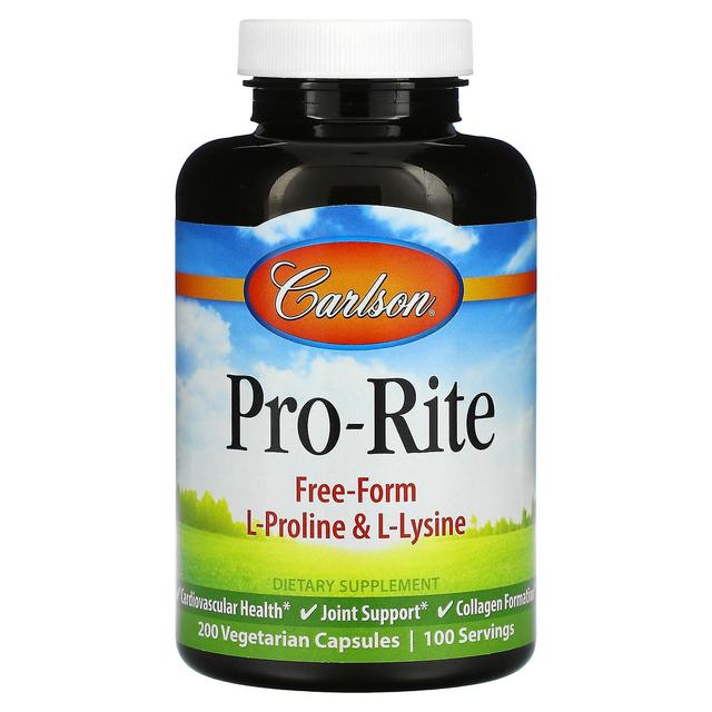 Carlson, Pro-Rite, Free-Form L-Proline & L-Lysine, 200 Vegetarian Capsules on Productcaster.