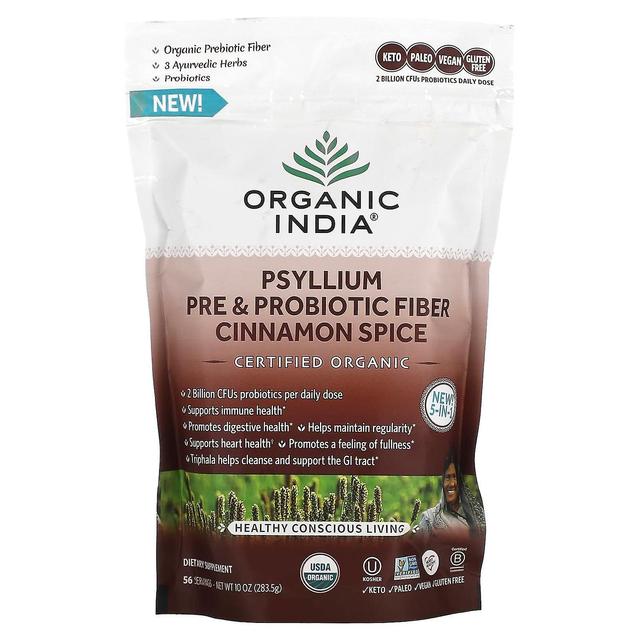 Organic India Orgaaninen Intia, Psyllium Pre &; Probioottinen kuitu, kanelimauste, 10 oz (283.5 g) on Productcaster.