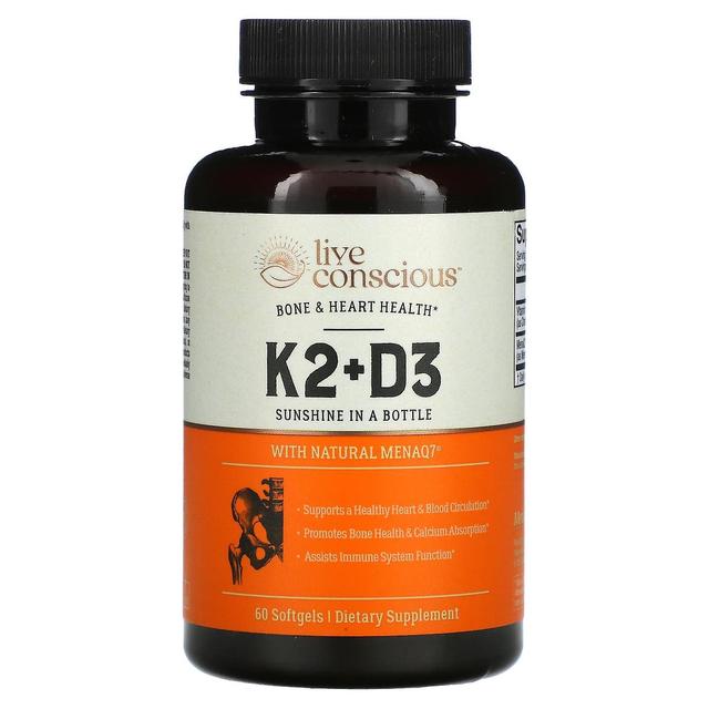 Live Conscious, K2 + D3, Salute delle ossa e del cuore, 60 Softgels on Productcaster.