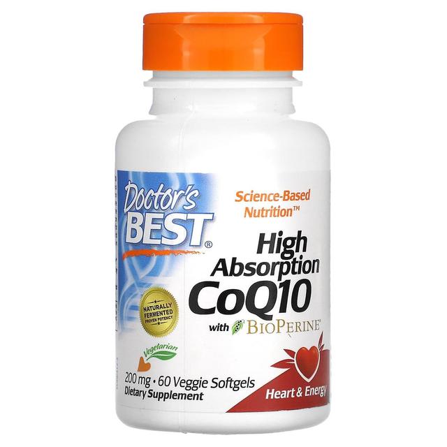 Doctor's Best, CoQ10 de alta absorção com BioPerine, 200 mg, 60 Veggie Softgels on Productcaster.