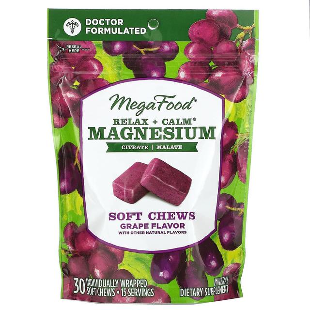 MegaFood, Relax + Calm Magnesium Soft Chews, Grape, 30 Individually Wrapped Soft Chews on Productcaster.