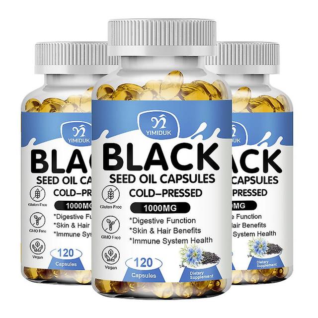 Vorallme Cold Black Seed Oil Capsules Nature Pure Black Cumin Seed Oil For Immune, Hair And Brain Support 3 Bottles 60 pcs on Productcaster.