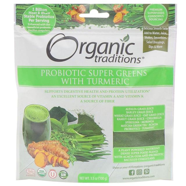 Organic Traditions, Probiotic Super Greens with Turmeric, 3.5 oz (100 g) on Productcaster.