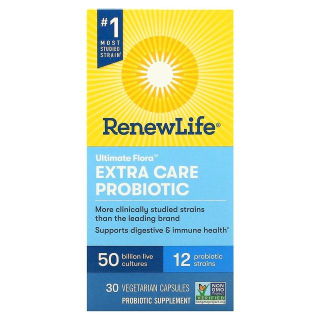 Renew Life, Ultimate Flora Extra Care Probiotic, 50 Billion Live Cultures, 30 Vegetarian Capsules on Productcaster.