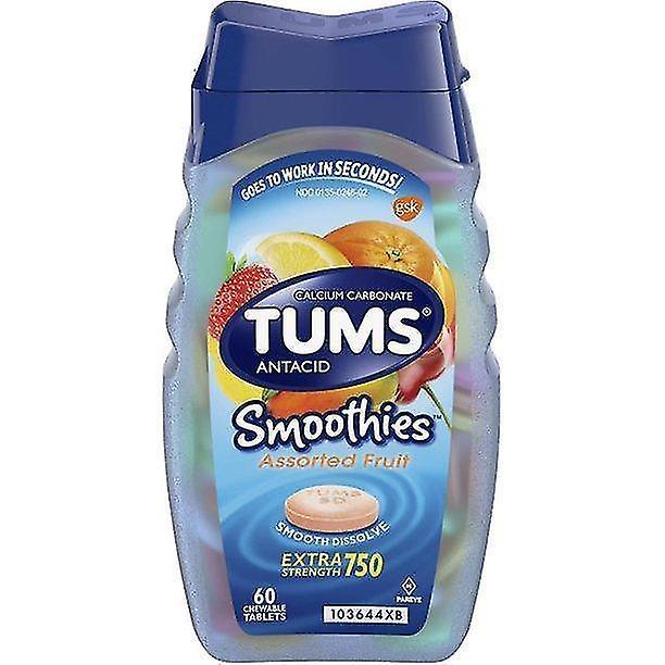 Tums Smoothies comprimés antiacides à croquer extra fort pour le soulagement des brûlures d’estomac, fruits assortis - 60 Count on Productcaster.