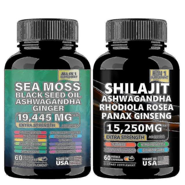 Sea Moss Capsules 3000mg, 60pcs Sea Moss Black Seed Oil Capsules With Ashwagandha Burdock Root Bladderwrack 1 Set - 2 Bottle on Productcaster.