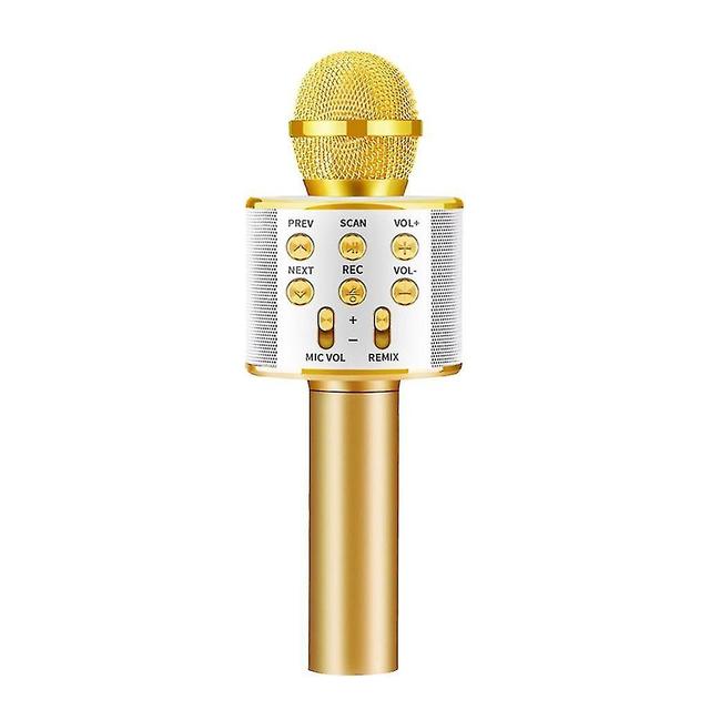 Ws-858 Handheld Wireless Bluetooth Microphone Karaoke Speaker Gold on Productcaster.