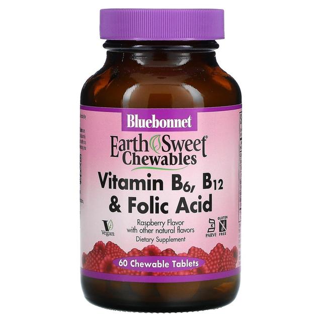 Bluebonnet Nutrition Bluebonnet Ernæring, Jord Søde Tyggetabletter, Vitamin B6, B12 & Folinsyre, Hindbær, 60 Tyggetabletter Ta on Productcaster.