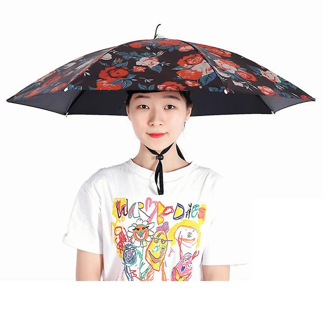 2 Layer Umbrellas Hat Portable Breathable Umbrellas Hat Foldable Rainy Cover 77cm Rose on Productcaster.